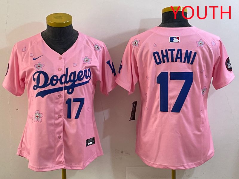 Youth Los Angeles Dodgers 17 Ohtani Pink Sakura Edition 2025 Nike MLB Jersey style 23